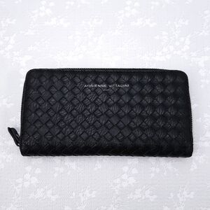Adrienne Vittadini Black Woven Faux Leather Clutch